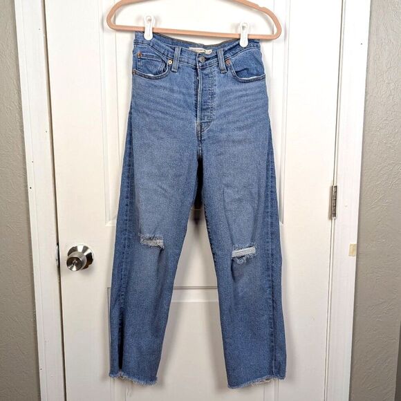 Levi's | Blue Distressed Ribcage Straight Jeans Size 27 - Picture 2 of 11